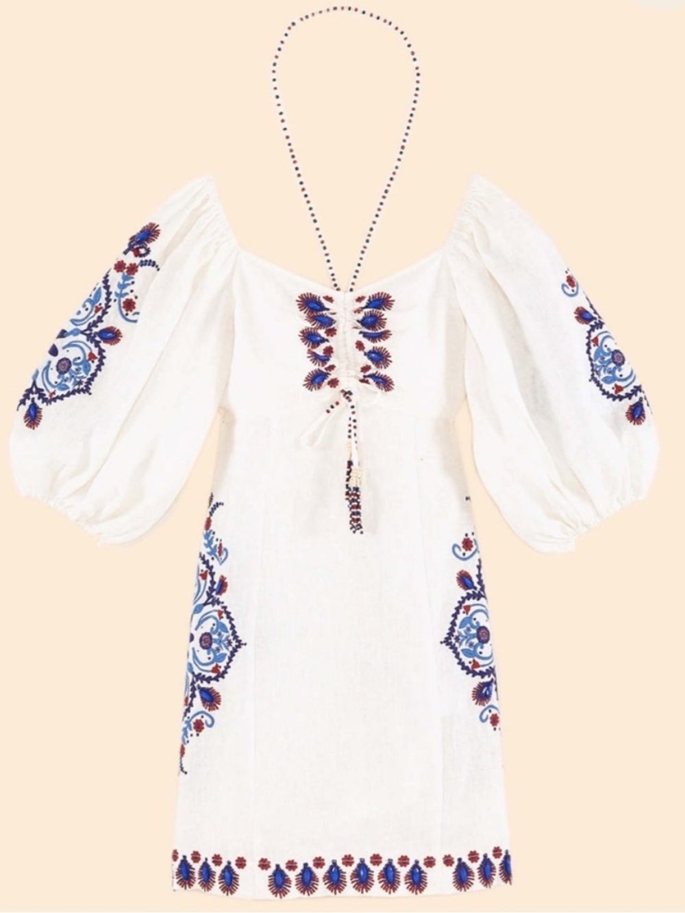 FARM Rio Off-White Navy Embroidery Mini Dress S - Picture 9 of 15